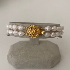 Double Fresh Water Pearl Bracelet Fine Rounds Size 6-7 7-1/4” with Silver Clasp